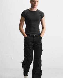 PANTALON DENIM CARGO POCHES