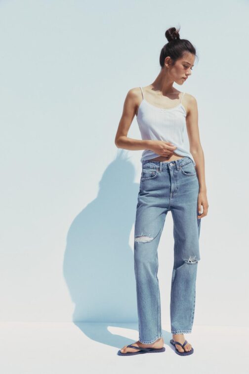 JEAN TRF MOM FIT DÉCHIRÉ TAILLE HAUTE