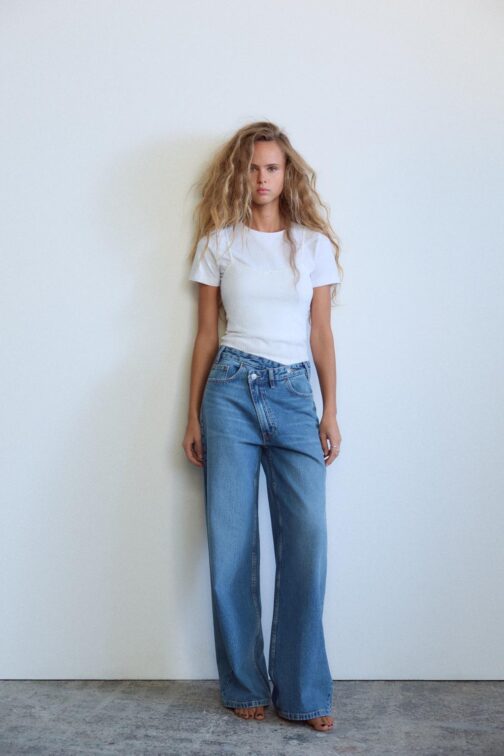 JEAN TRF À JAMBES LARGES TAILLE HAUTE CROISÉE